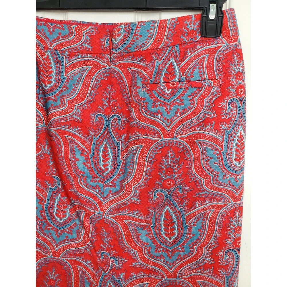 J.Crew No. 2 Pencil Skirt Red Blue Paisley Print Cotton Stretch Office 4
